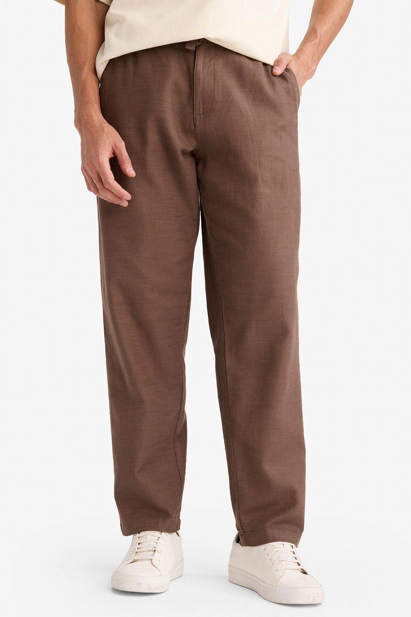 DeFacto Brown Man Regular Fit Straight Leg Cotton Trousers Casual - Image 2
